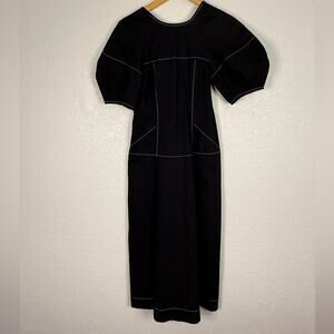 NWT Madewell Puff sleeve drop waist midi dress Office Preppy Brunch Career